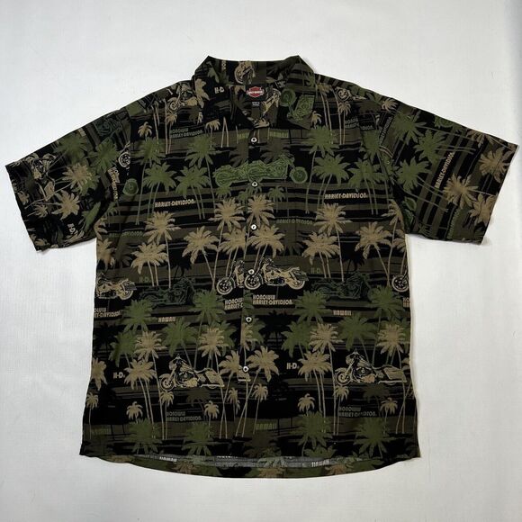 Vintage Harley Davidson Shirt Mens XL Hawaiian Aloha Motorcycle Tori Richard - Picture 1 of 11